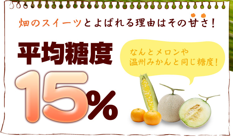 畑のスイーツと呼ばれる理由はその甘さ!平均糖度15%(メロンや温州みかんと同じ糖度)